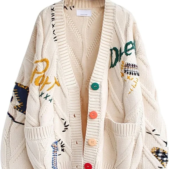 Colorful Button Cream Cardigan - Picture 2 of 5